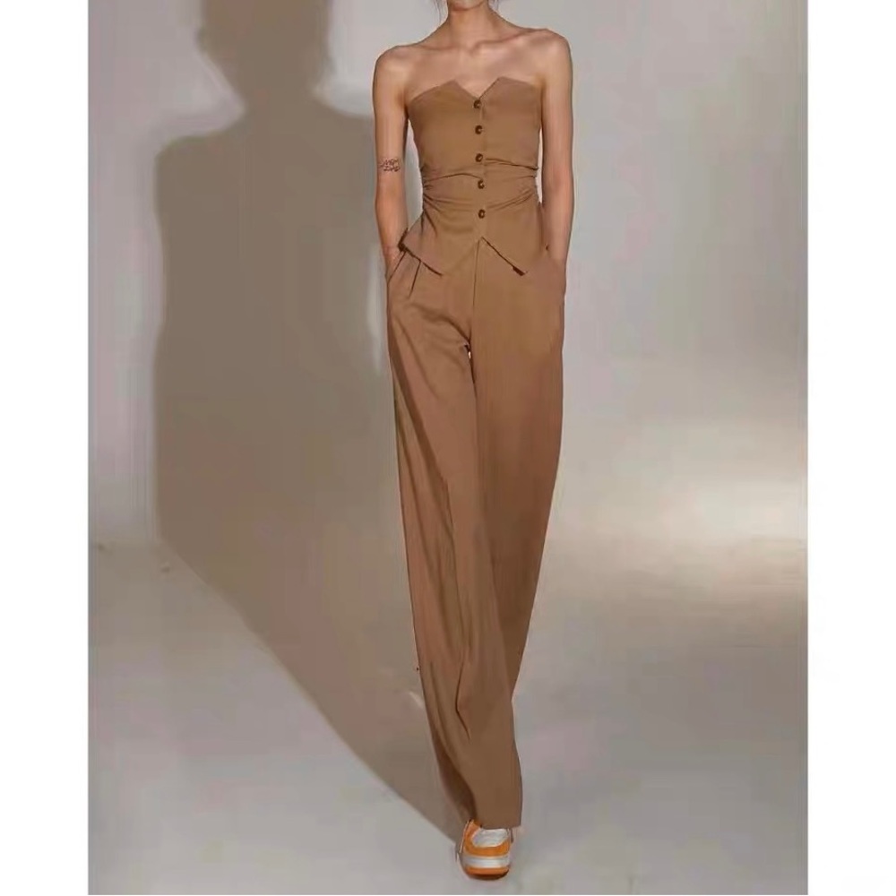 Strapless Tailored Jumpsuit in Camel